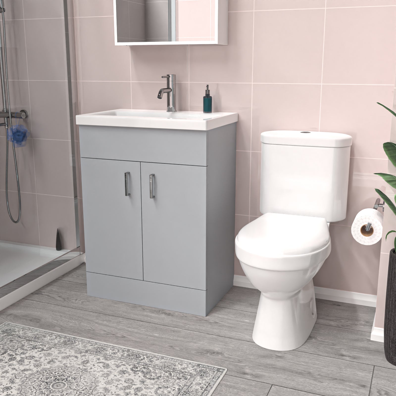 Nanuya Matte Grey 600 mm Basin Vanity Unit & Modern Toilet