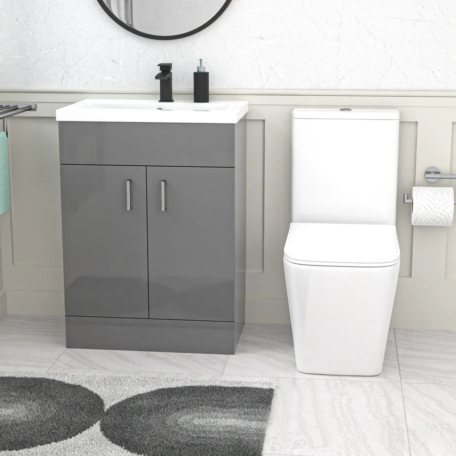 Nanuya 600mm Grey Basin Vanity & Rimless Square Close Coupled Toilet