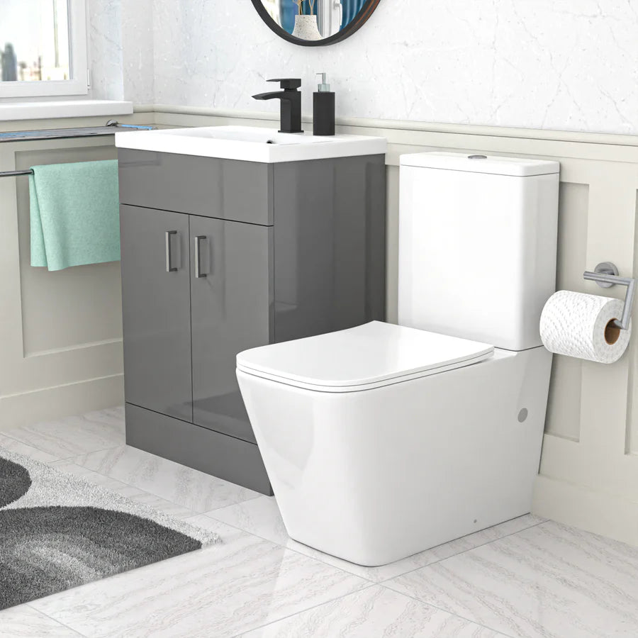 Nanuya 600mm Grey Basin Vanity & Rimless Square Close Coupled Toilet