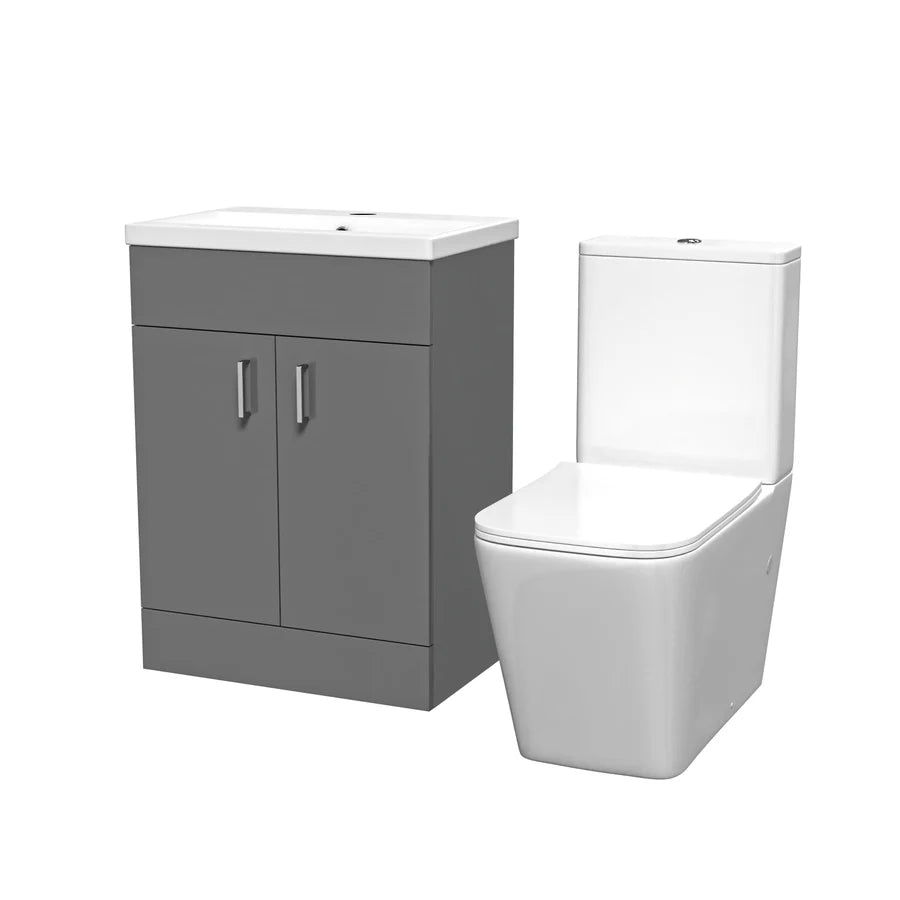 Nanuya 600mm Grey Basin Vanity & Rimless Square Close Coupled Toilet