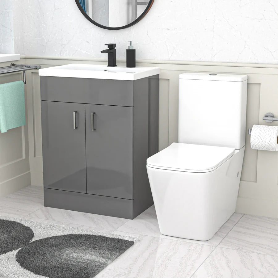 Nanuya 600mm Grey Basin Vanity & Rimless Square Close Coupled Toilet