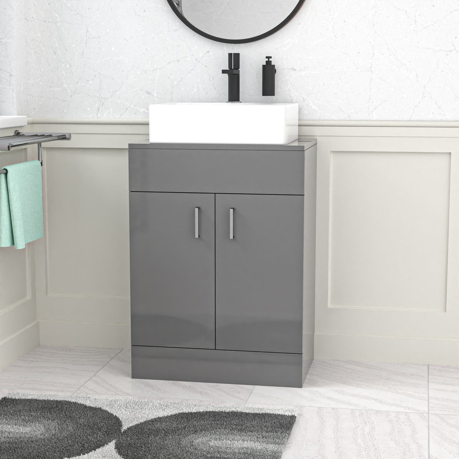 Nanuya Grey 600mm Vanity Unit, Worktop With Square Bowl Basin