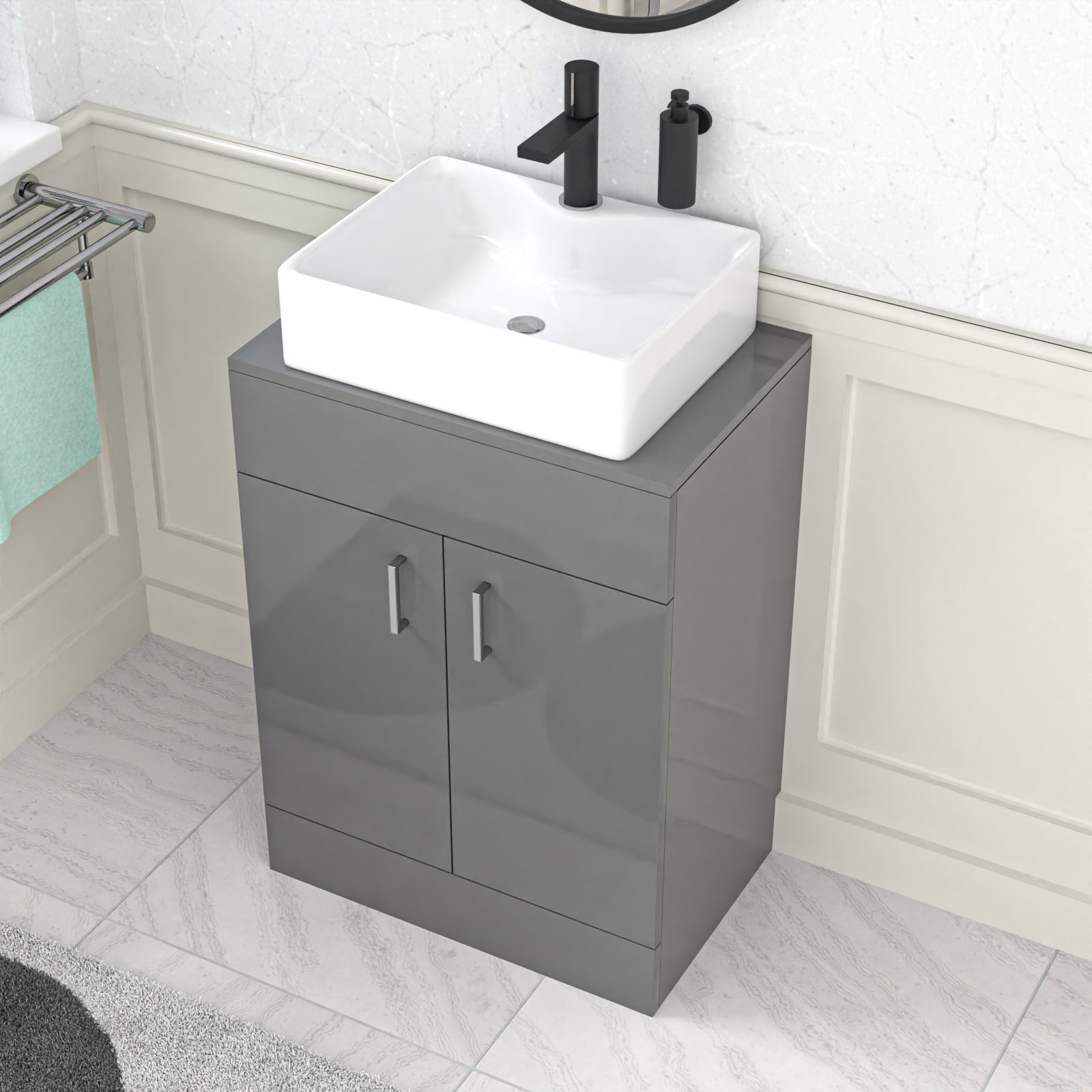 Nanuya Grey 600mm Vanity Unit, Worktop With Square Bowl Basin