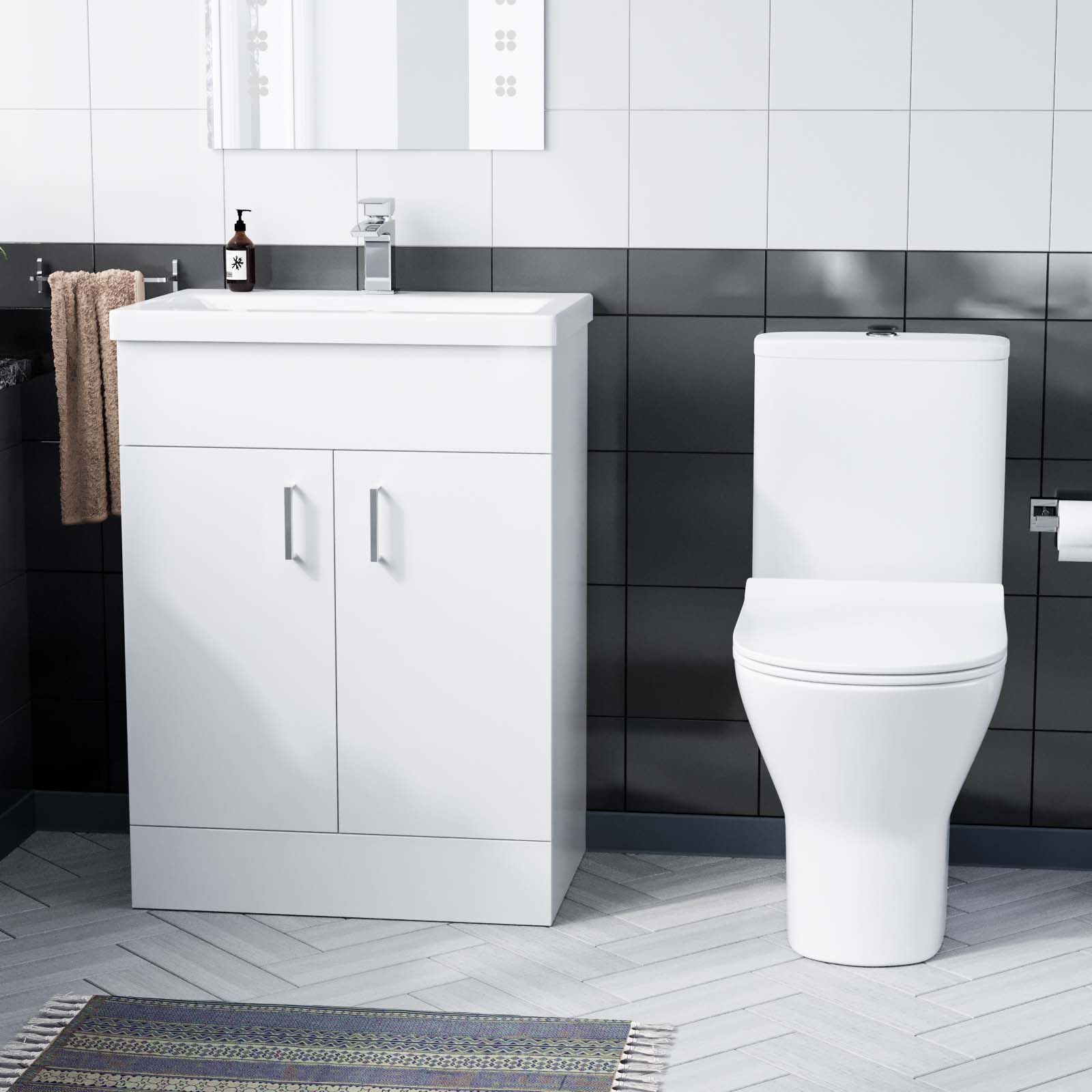 Nanuya 600mm White Basin Vanity & Rimless Close Coupled Toilet Flat Pack