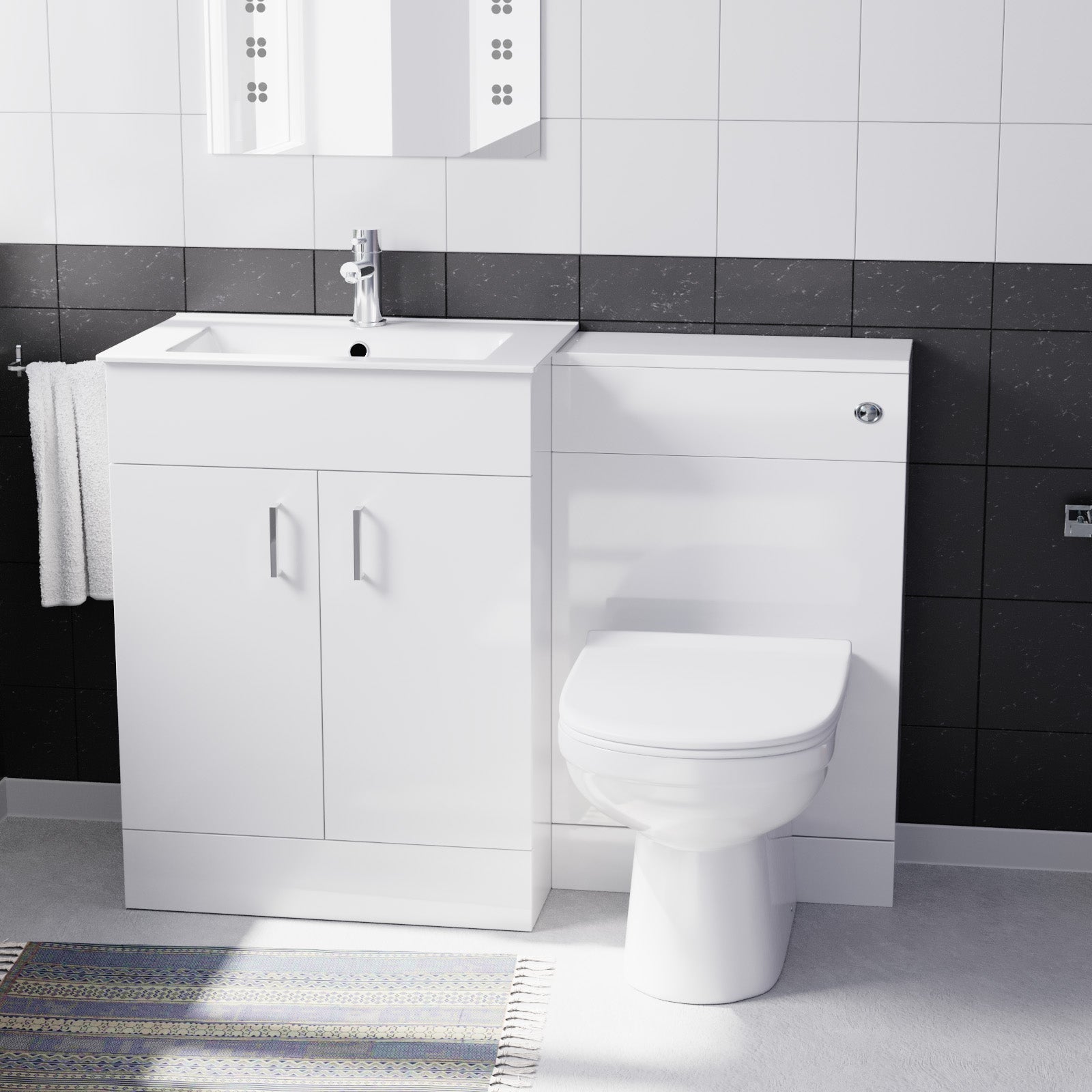 Nanuya 600mm White Freestanding MDF Vanity Basin, WC Unit & BTW Toilet