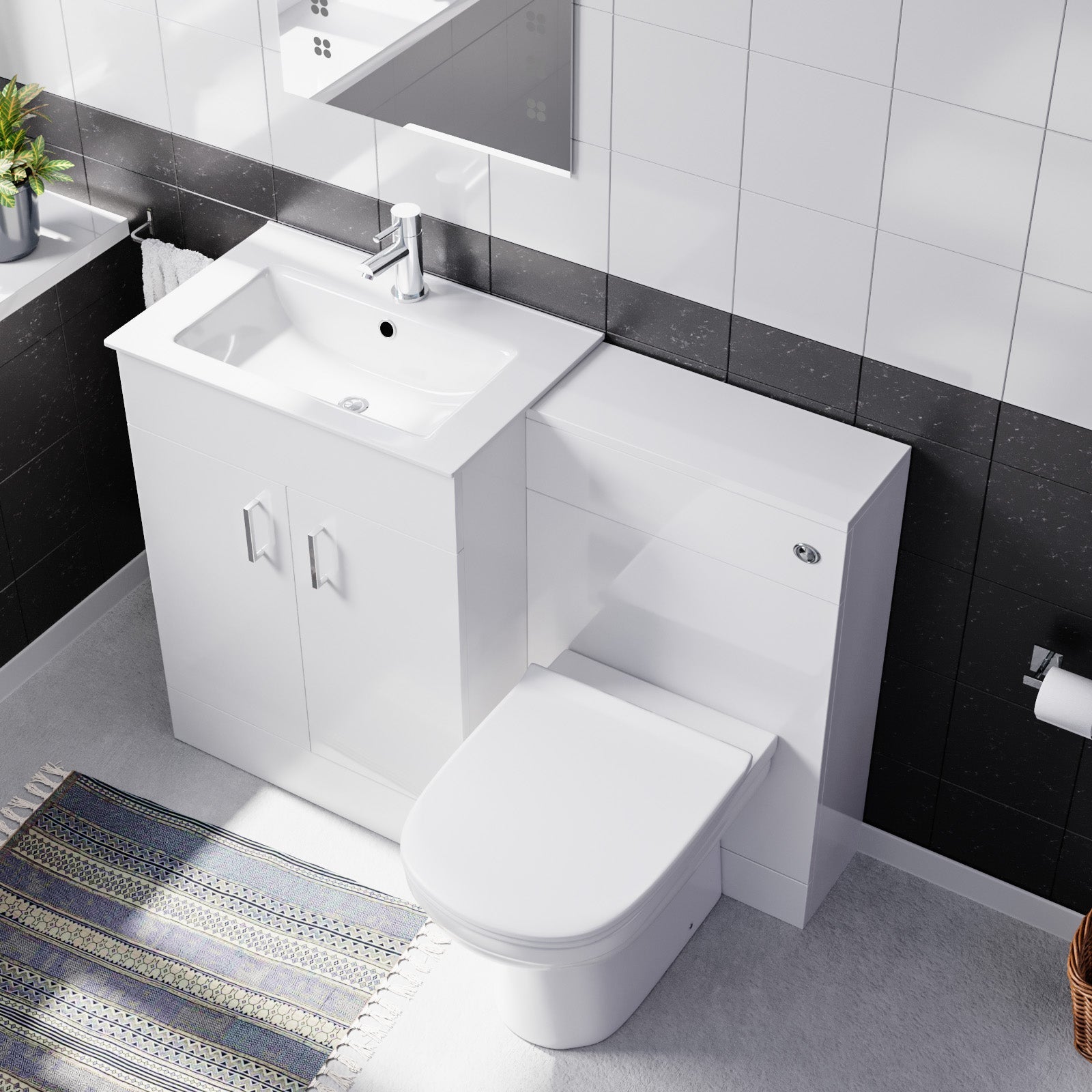 Nanuya 600mm White Freestanding MDF Vanity Basin, WC Unit & BTW Toilet