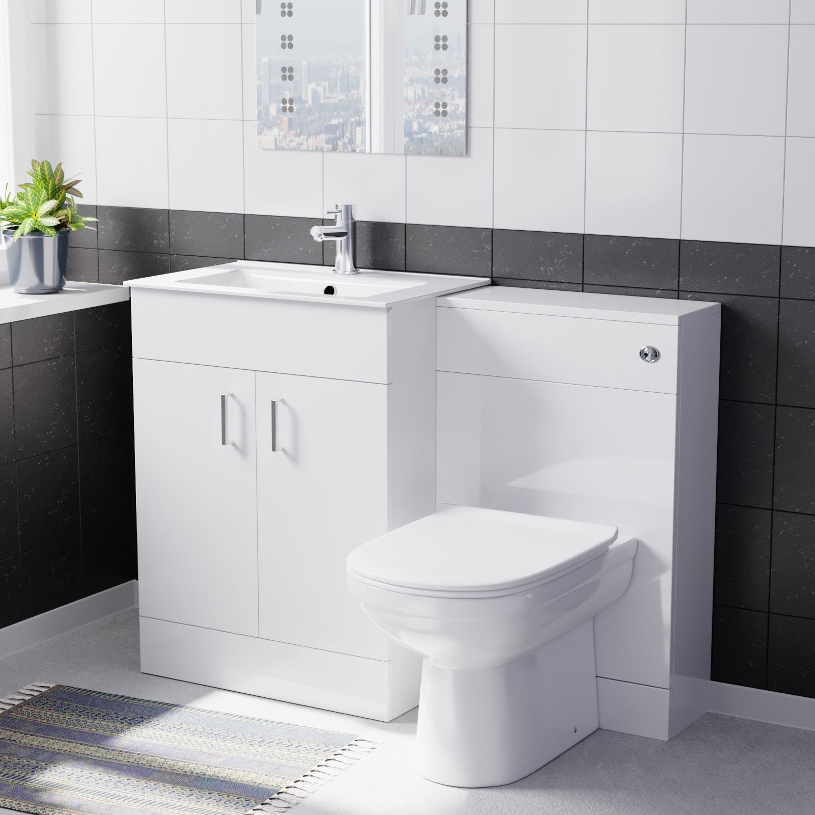 Nanuya 600mm White Freestanding MDF Vanity Basin, WC Unit & BTW Toilet