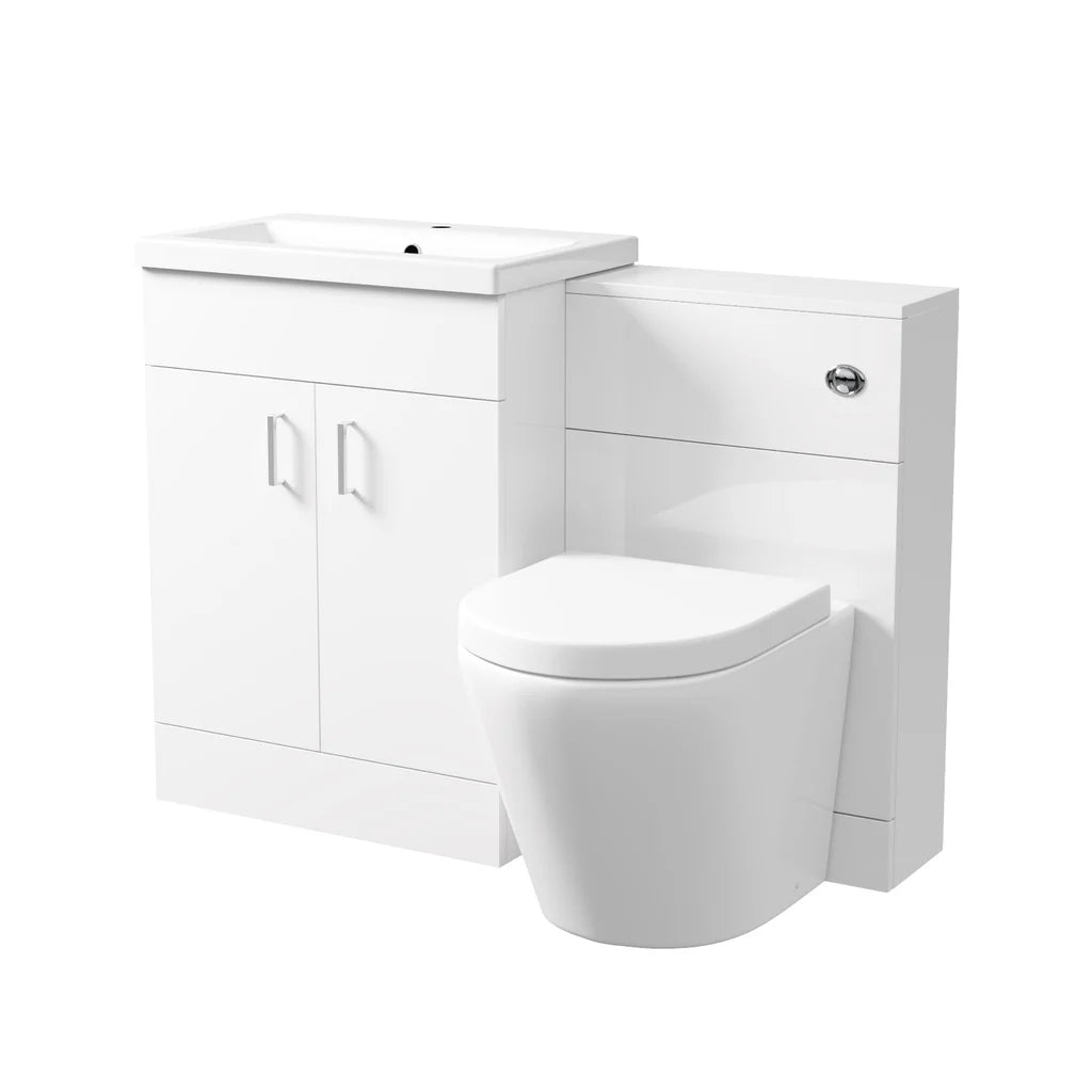 Nanuya 1100mm Freestanding White Basin Vanity & Rimless Back To Wall Toilet