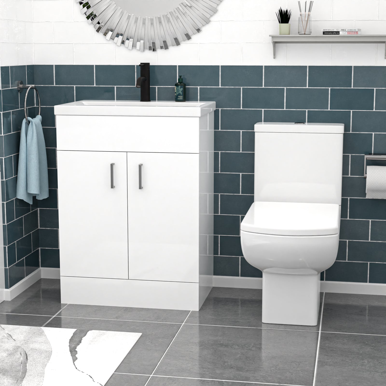 Nanuya 600mm White Basin Vanity & Square Rimless Close Coupled Toilet