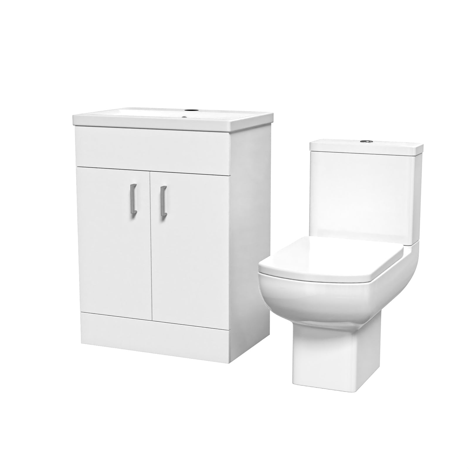 Nanuya 600mm White Basin Vanity & Square Rimless Close Coupled Toilet