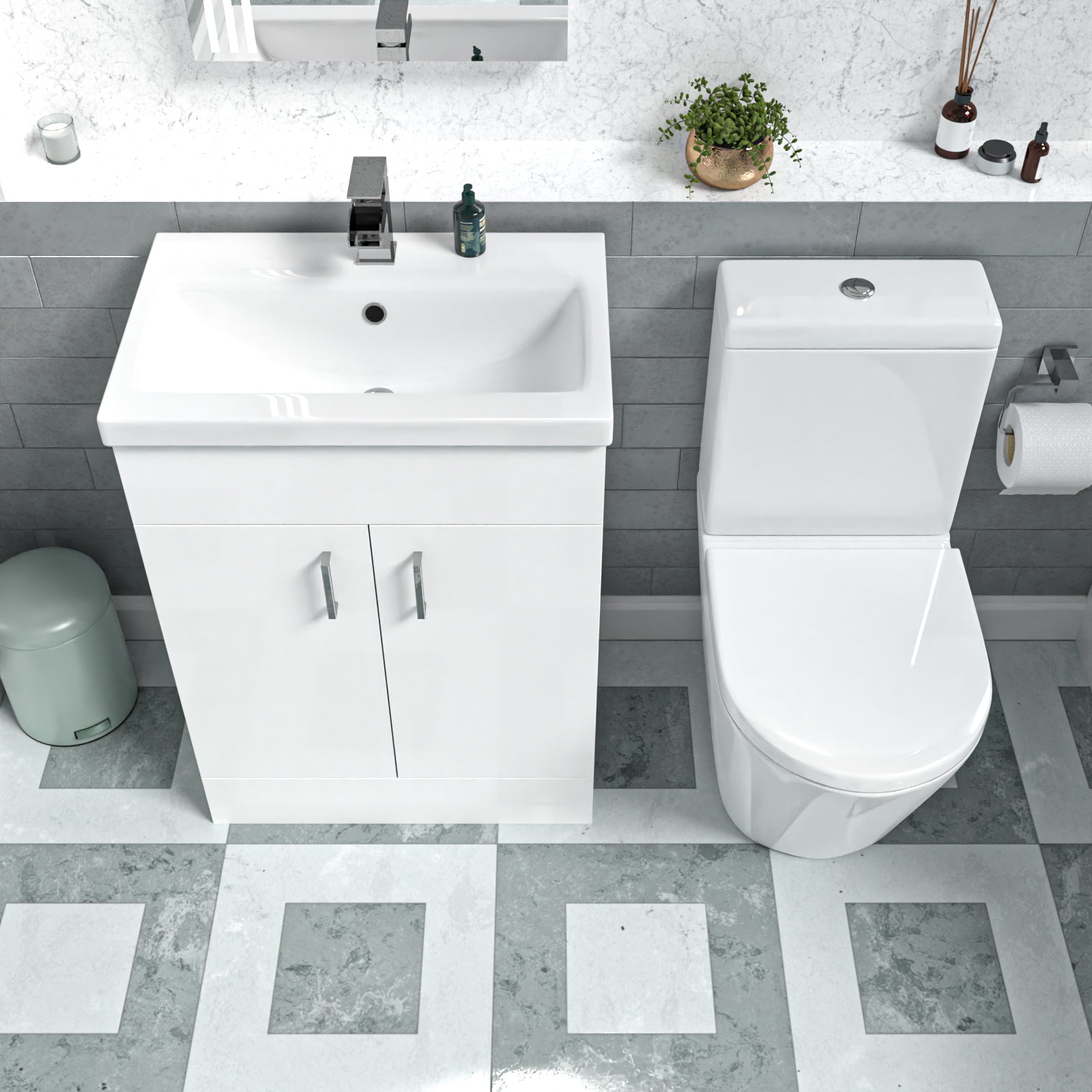 Nanuya White 600mm Basin Vanity Unit & Close Coupled Toilet