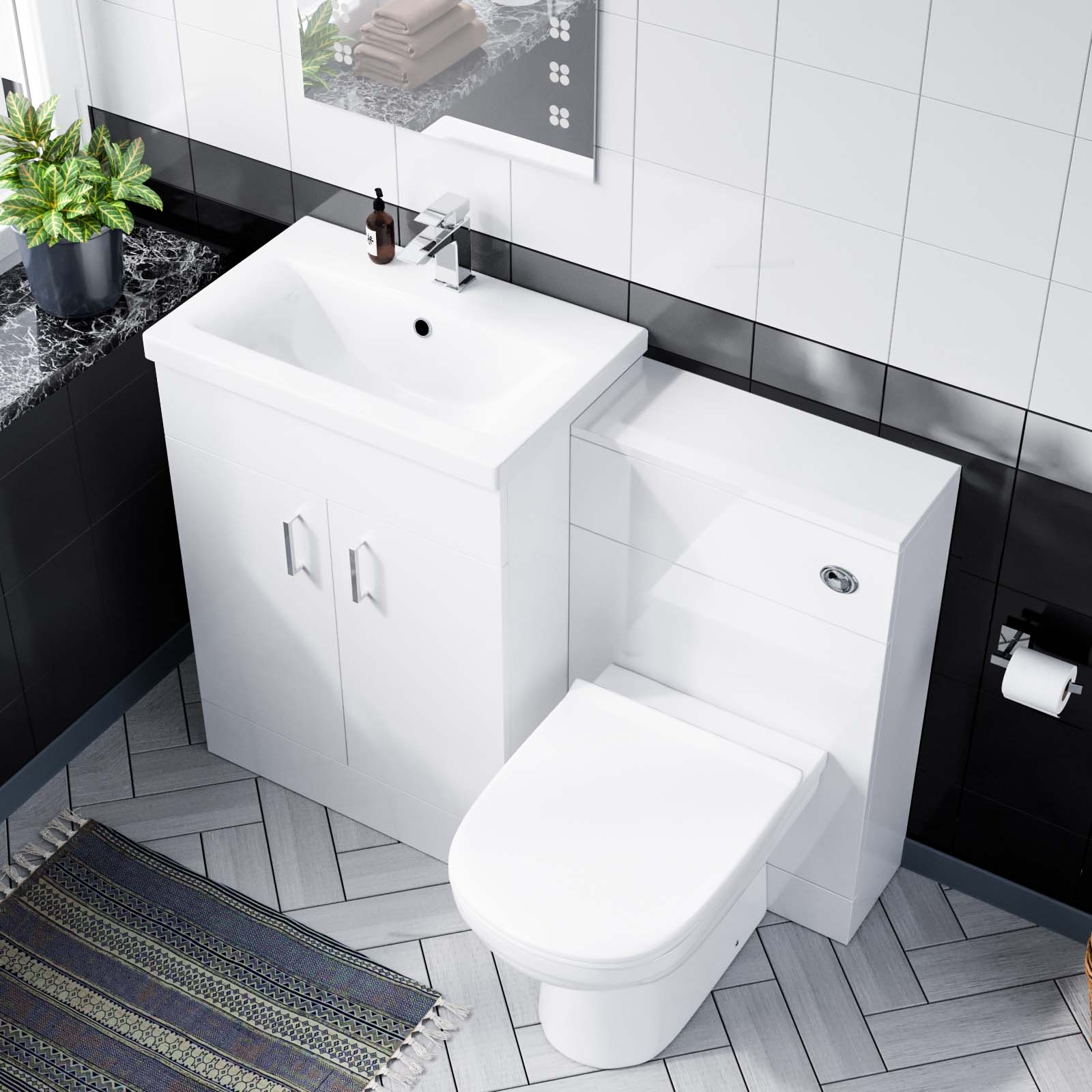 Nanuya White 600mm Basin Vanity & WC Unit & Back to Wall Toilet