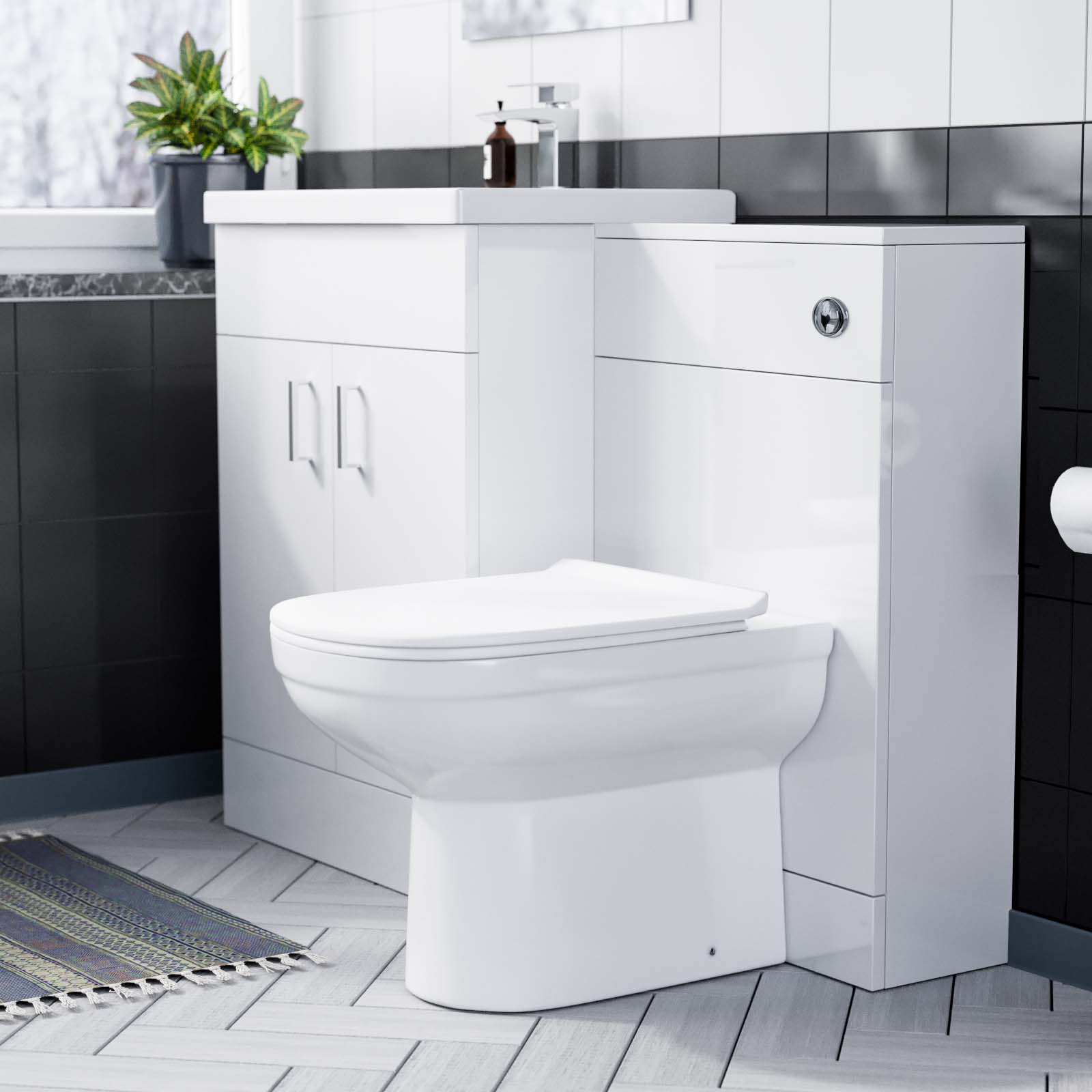Nanuya White 600mm Basin Vanity & WC Unit & Back to Wall Toilet