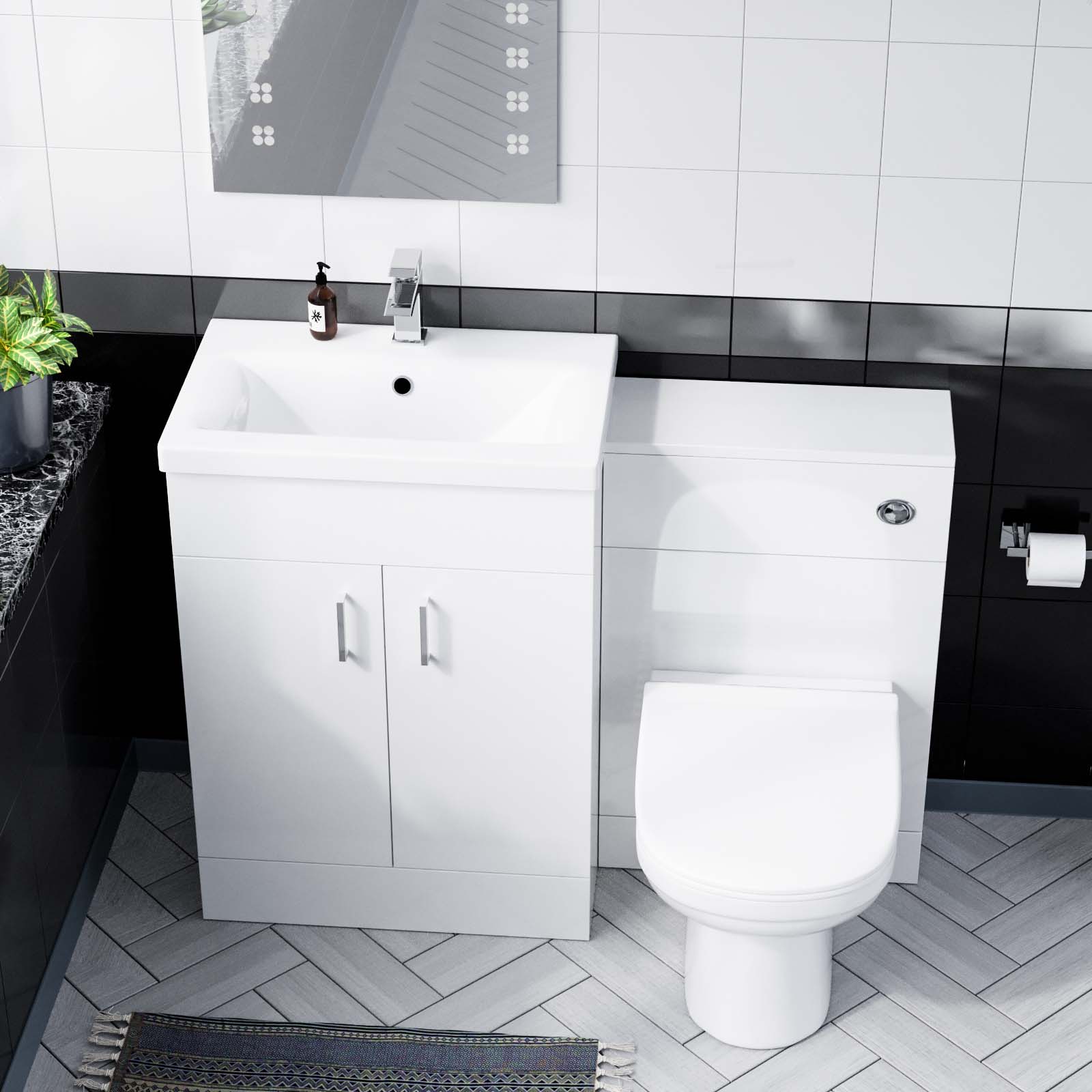 Nanuya White 600mm Basin Vanity & WC Unit & Back to Wall Toilet