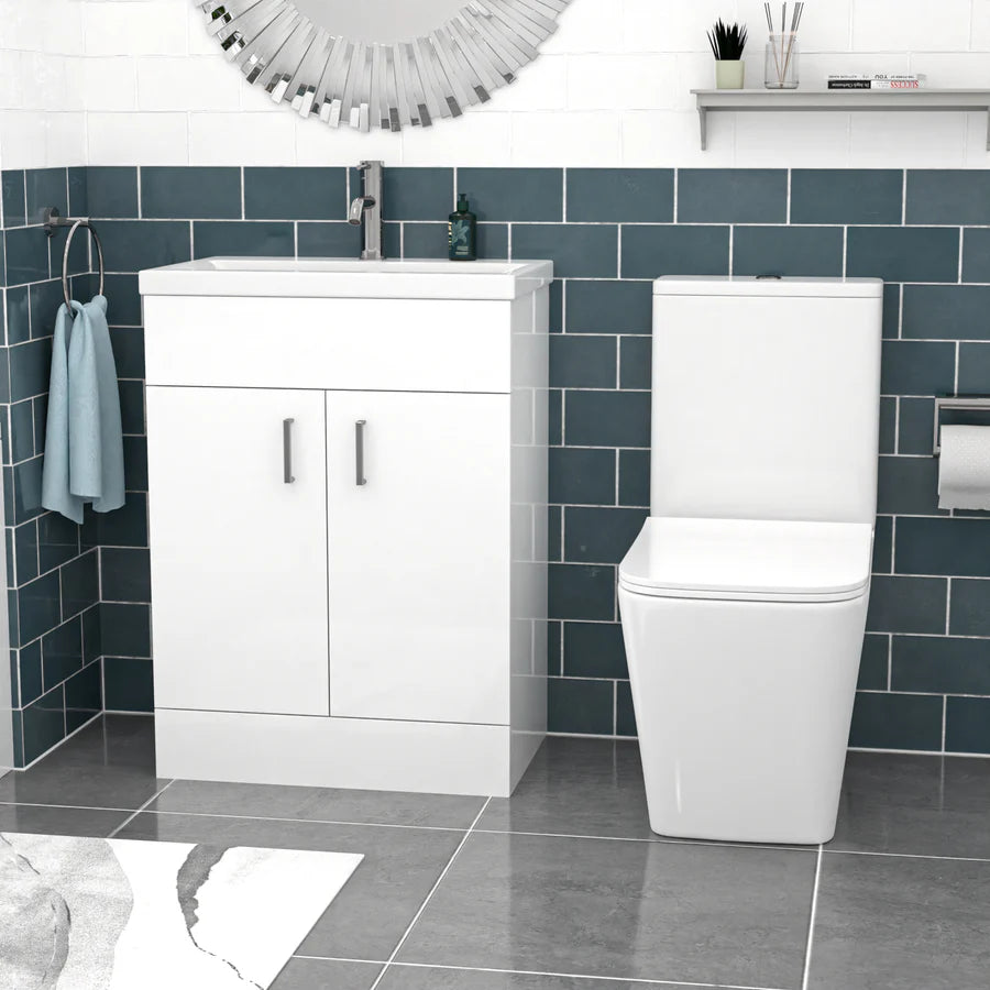 Nanuya 600mm White Basin Vanity & Rimless Square Close Coupled Toilet