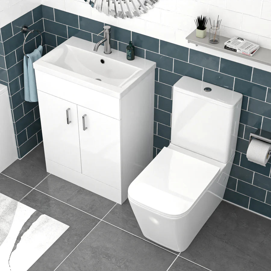 Nanuya 600mm White Basin Vanity & Rimless Square Close Coupled Toilet