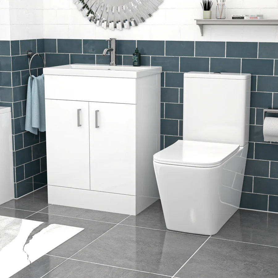 Nanuya 600mm White Basin Vanity & Rimless Square Close Coupled Toilet