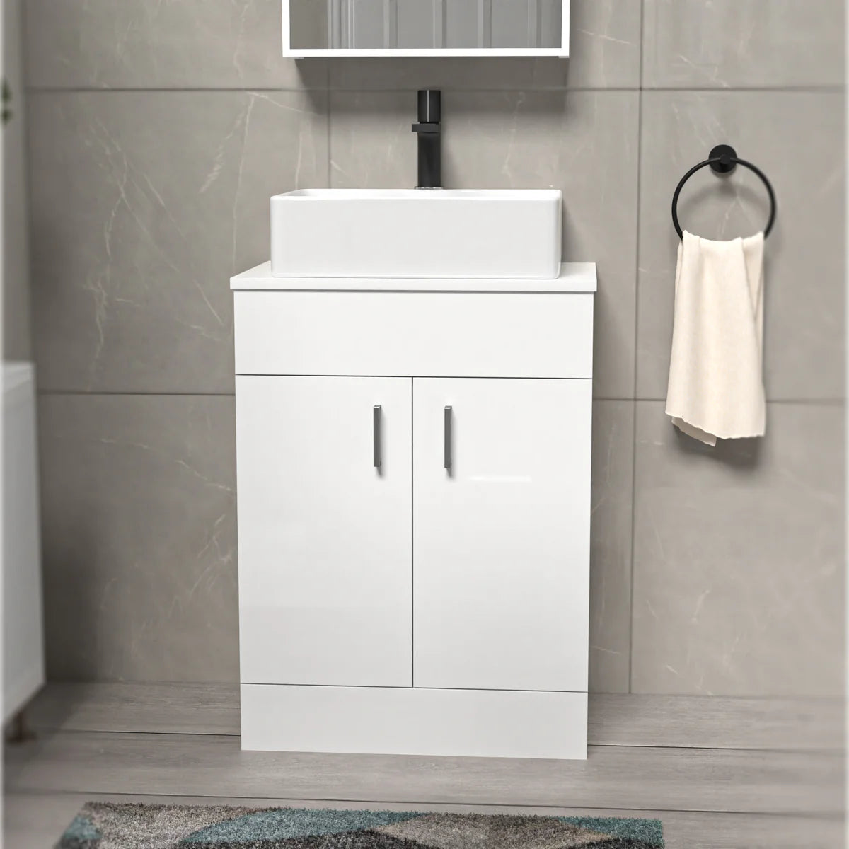 Onken 600mm White Vanity Cabinet And Rectangle Counter Top Basin Sink Unit