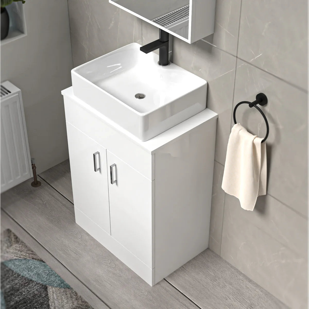 Onken 600mm White Vanity Cabinet And Rectangle Counter Top Basin Sink Unit