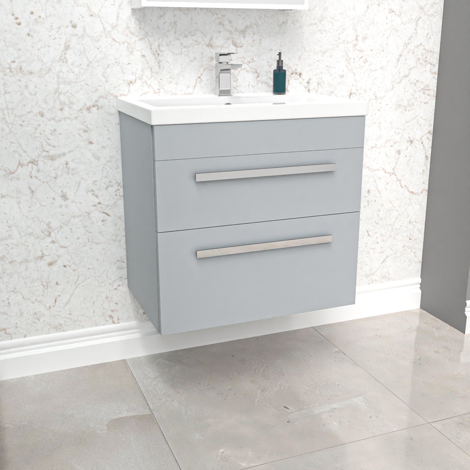 Nanuya 600mm Matte Grey Wall Hung Drawers Vanity Cabinet & Ceramic Basin Sink