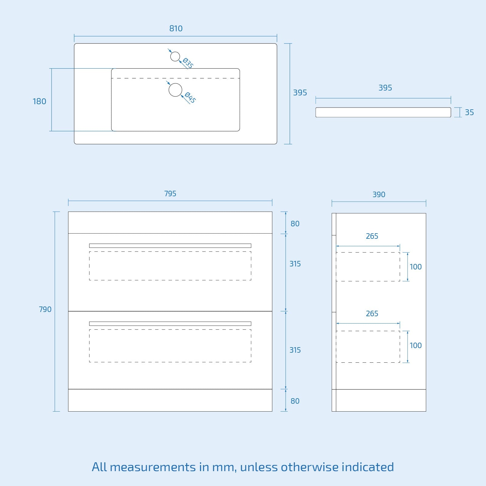 Nanuya 800mm Matte Grey 2 Drawers Basin Vanity Unit