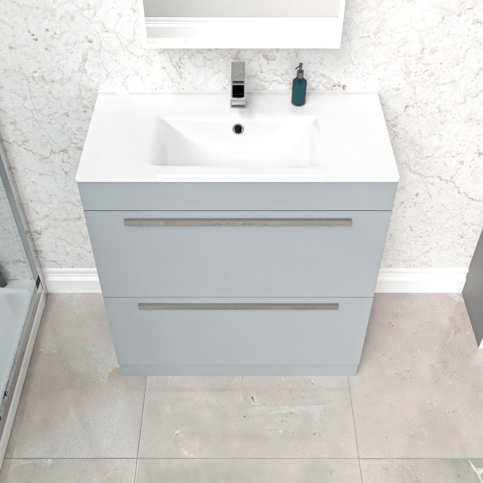 Nanuya 800mm Matte Grey 2 drawers Stylish Slim Basin Vanity Unit