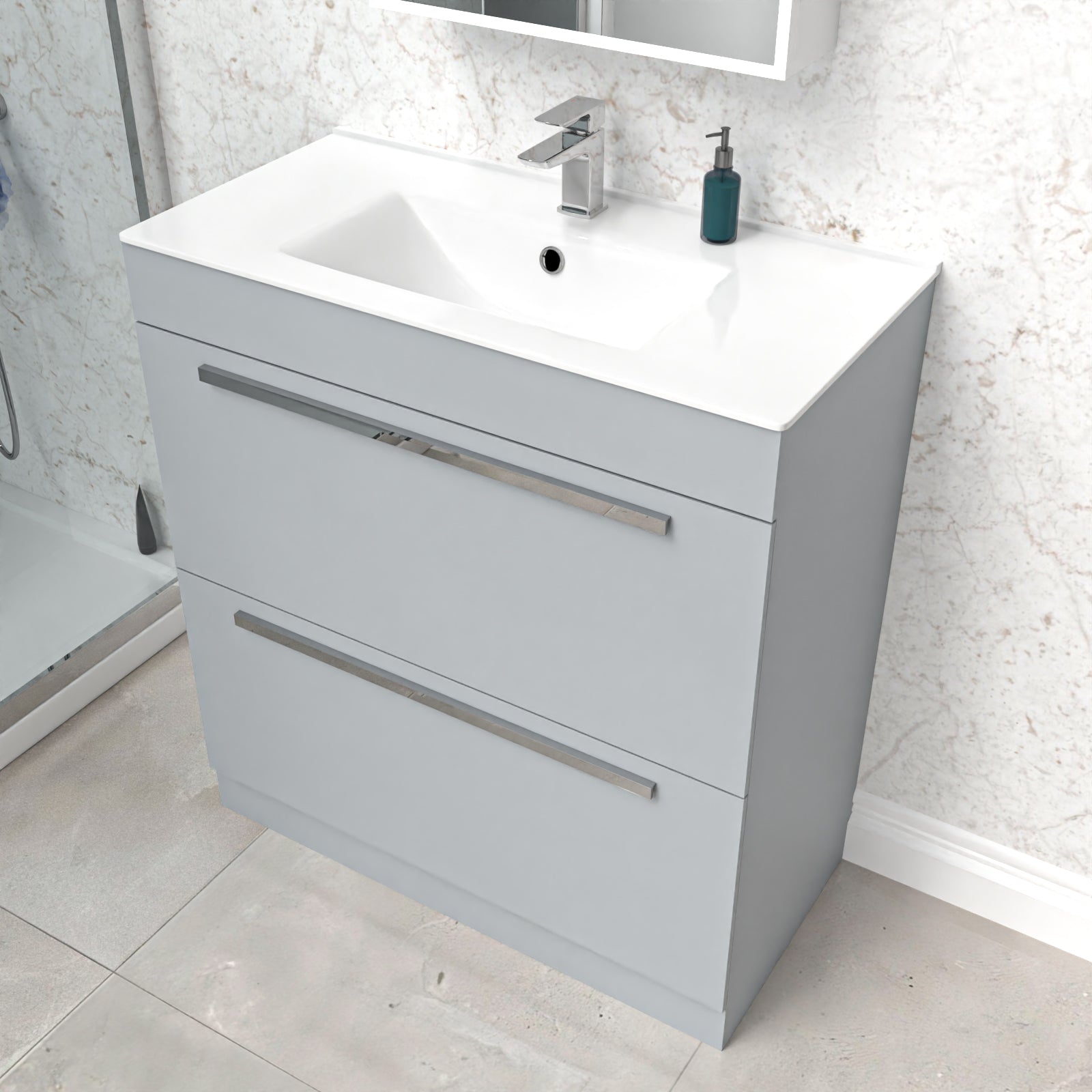 Nanuya 800mm Matte Grey 2 drawers Stylish Slim Basin Vanity Unit