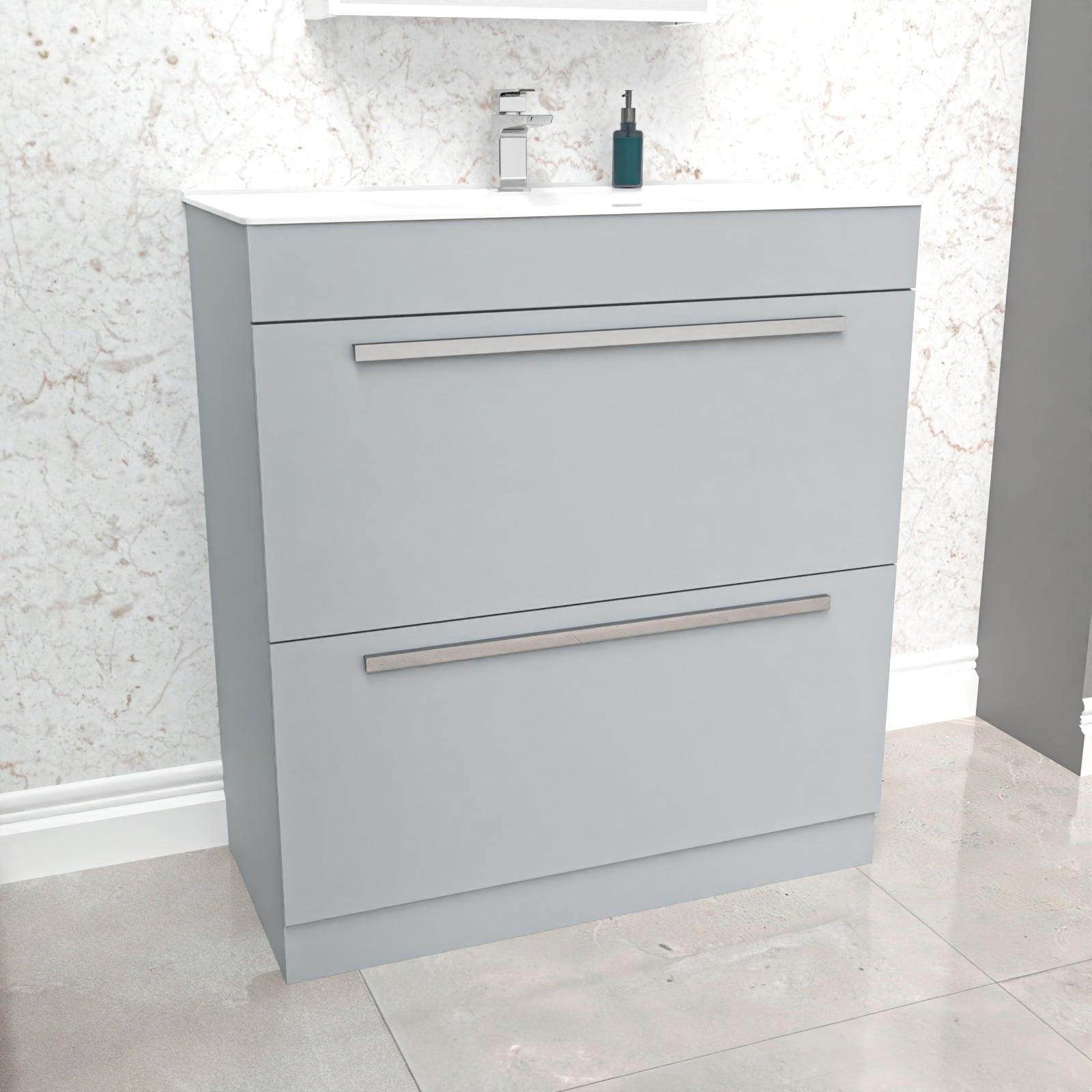 Nanuya 800mm Matte Grey 2 drawers Stylish Slim Basin Vanity Unit