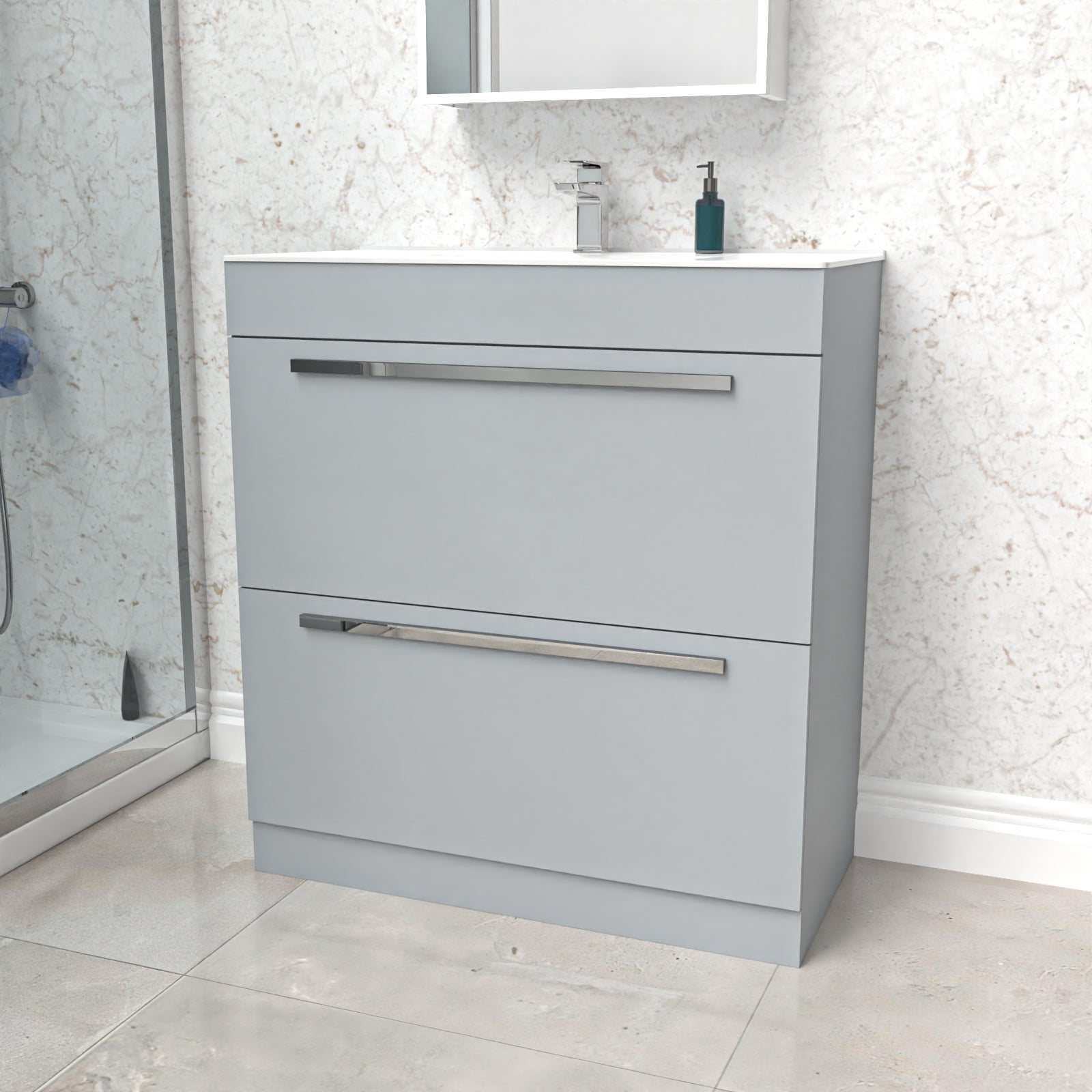 Nanuya 800mm Matte Grey 2 drawers Stylish Slim Basin Vanity Unit