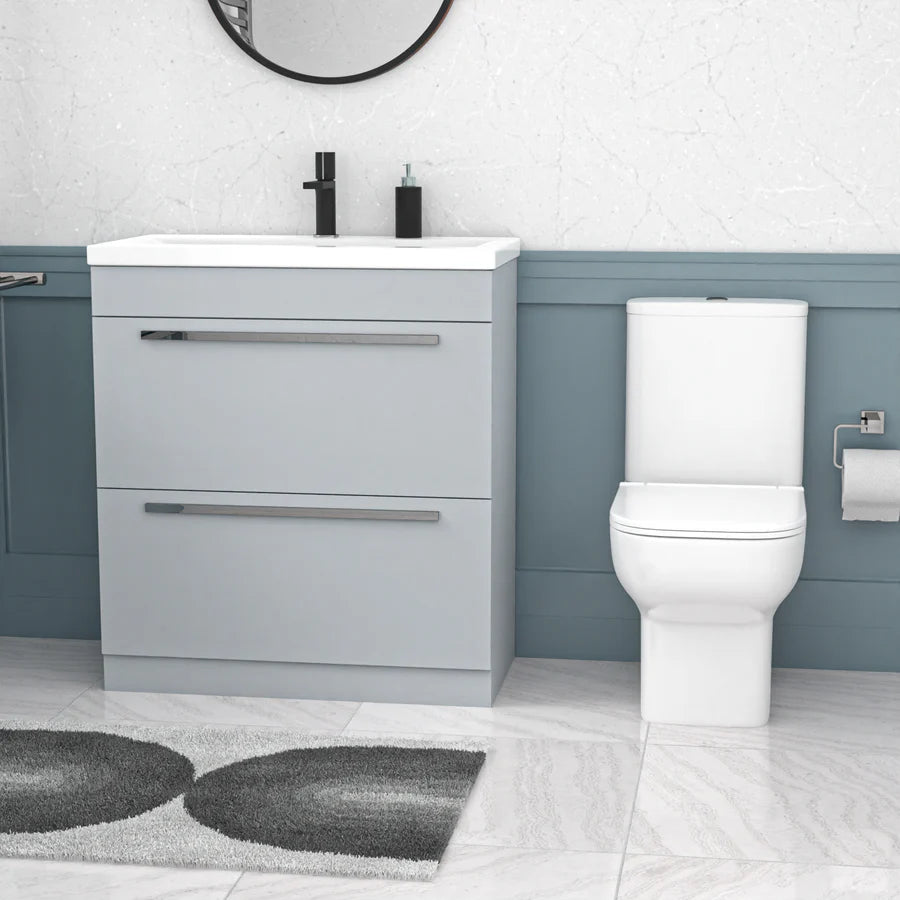 Nanuya 800mm Dark Grey Drawers Basin Vanity Unit Square Close Coupled Toilet