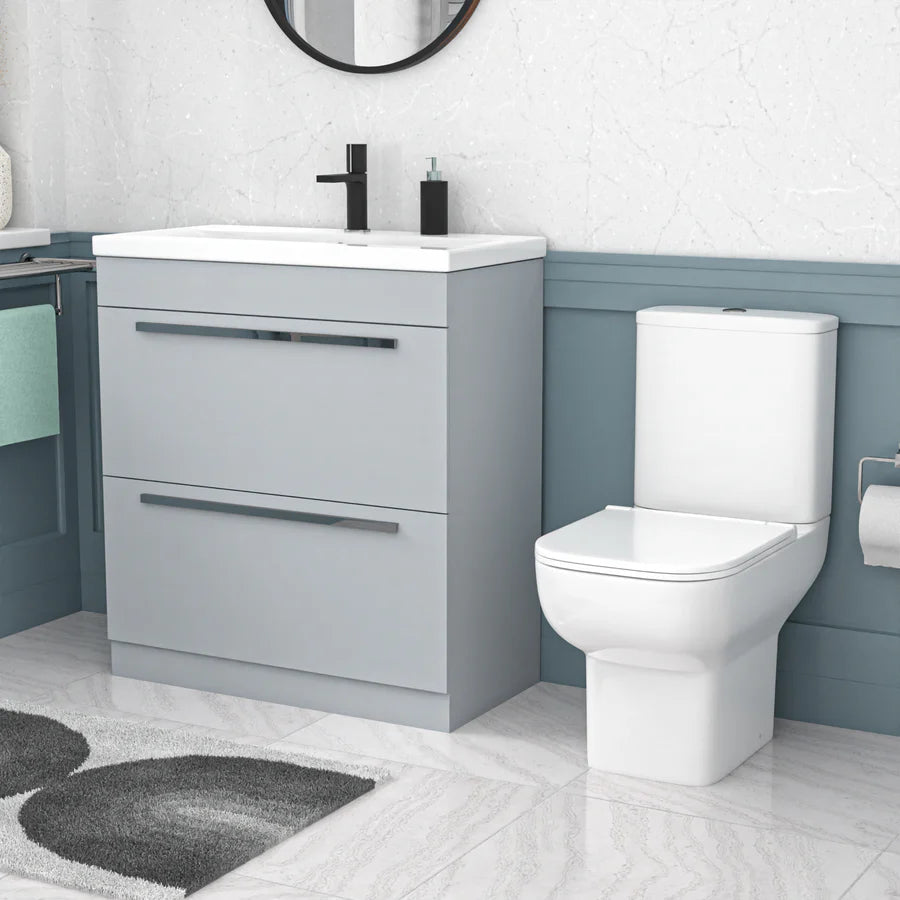 Nanuya 800mm Dark Grey Drawers Basin Vanity Unit Square Close Coupled Toilet