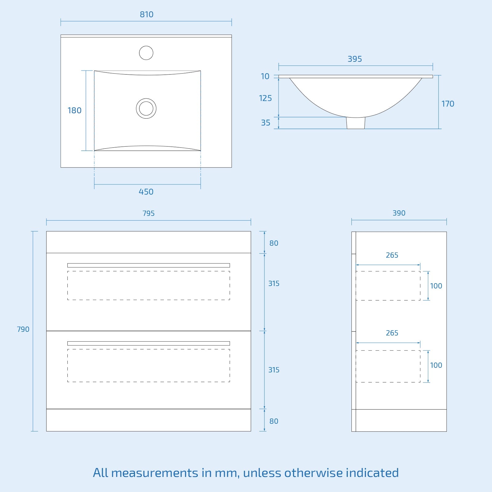 Nanuya 800mm Matte Grey 2 drawers Stylish Slim Basin Vanity Unit