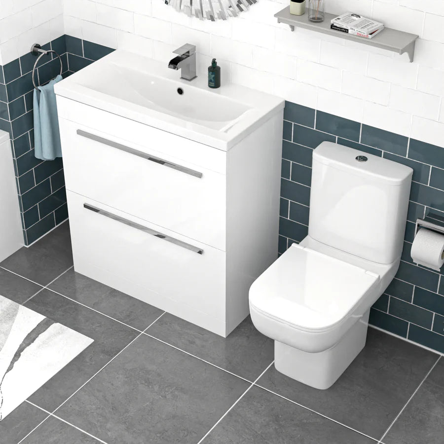 Nanuya 800mm White Drawers Basin Vanity Unit Square Close Coupled Toilet