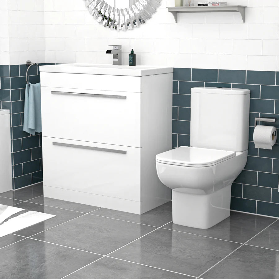 Nanuya 800mm White Drawers Basin Vanity Unit Square Close Coupled Toilet