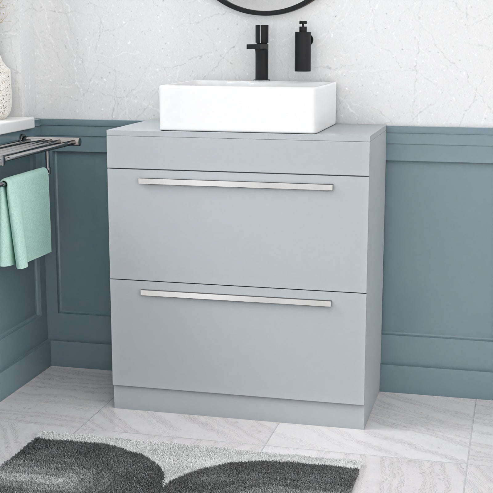 Nanuya Matte Grey 800mm Vanity Cabinet And Rectangle Counter Top Basin Sink