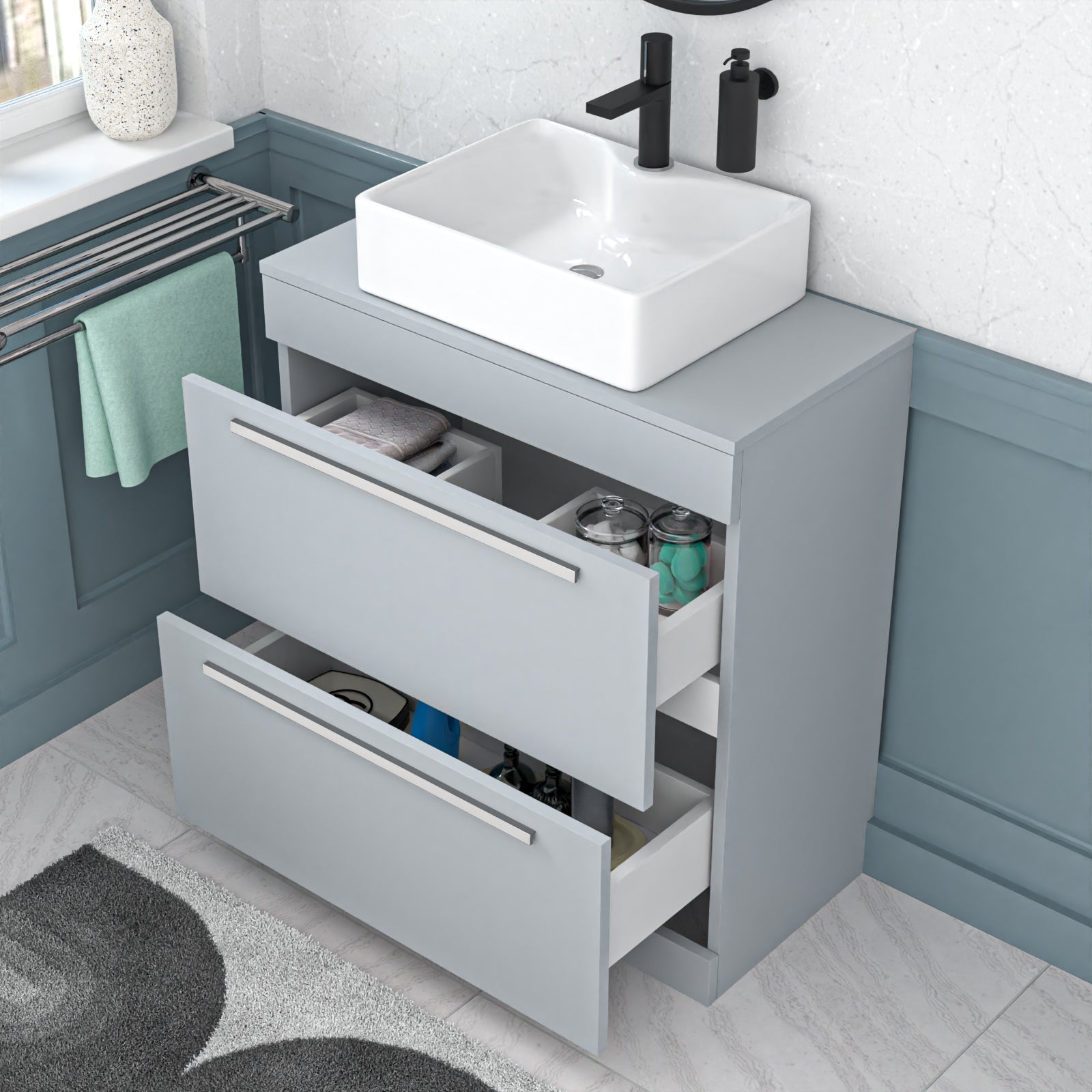 Nanuya Matte Grey 800mm Vanity Cabinet And Rectangle Counter Top Basin Sink