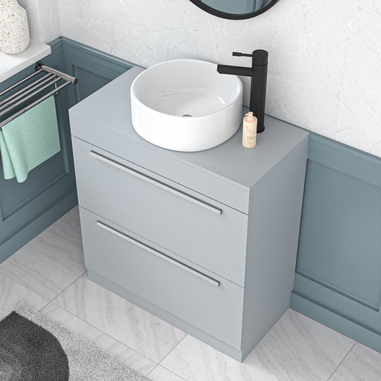 Nanuya Matte Grey 800mm Vanity Cabinet & Round Counter Top Basin Sink