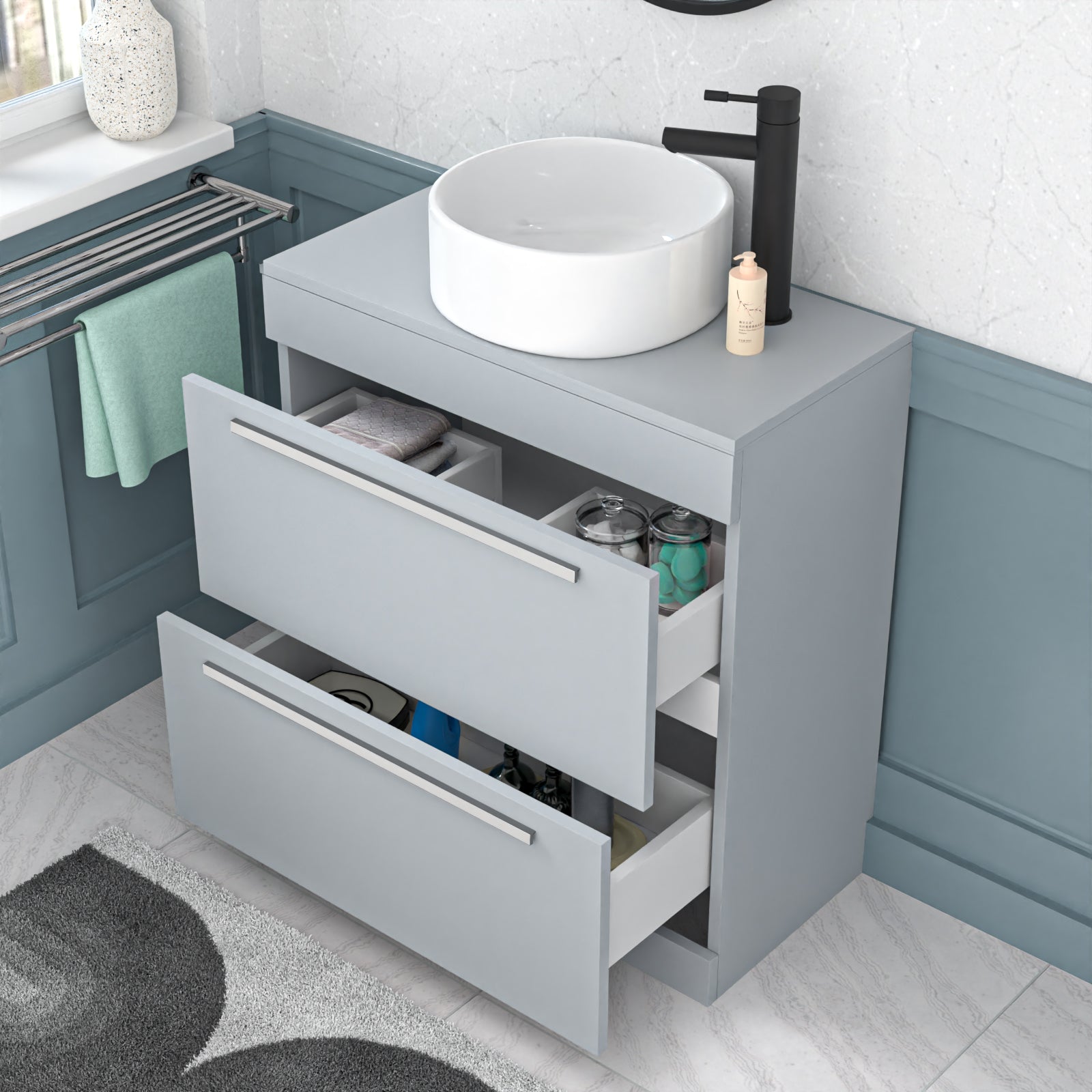 Nanuya Matte Grey 800mm Vanity Cabinet & Round Counter Top Basin Sink