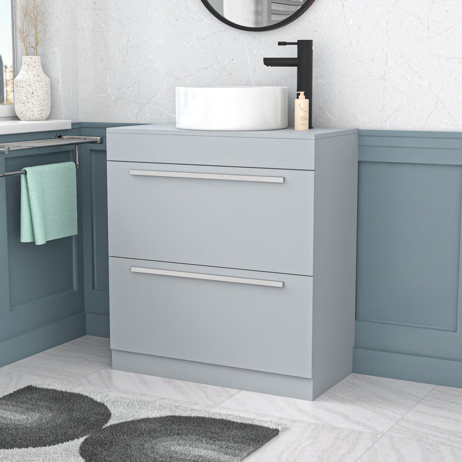 Nanuya Matte Grey 800mm Vanity Cabinet & Round Counter Top Basin Sink