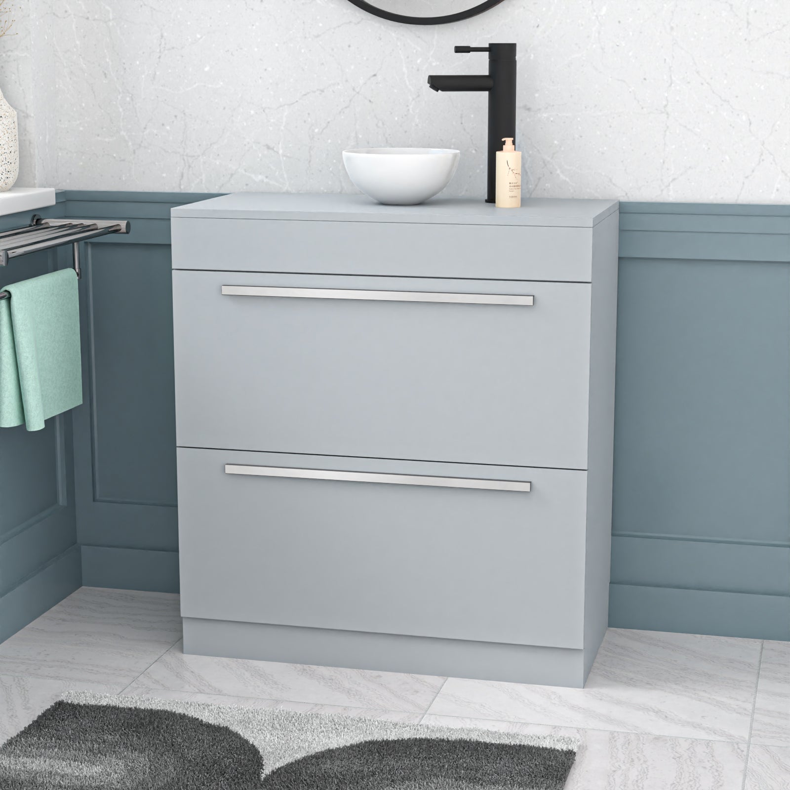 Nanuya Matte Grey 800mm Vanity Cabinet & Modern Round Counter Top Basin Sink
