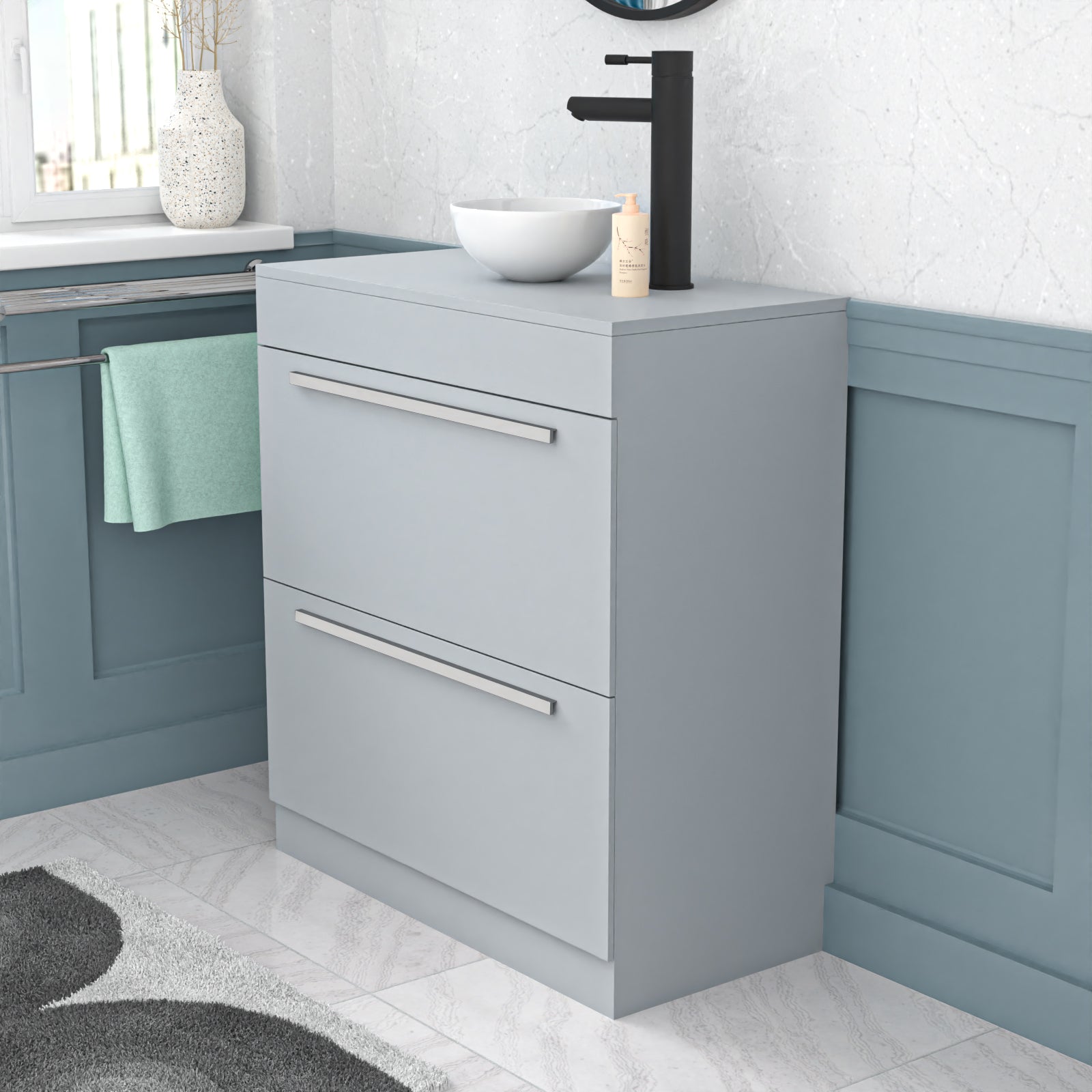 Nanuya Matte Grey 800mm Vanity Cabinet & Modern Round Counter Top Basin Sink