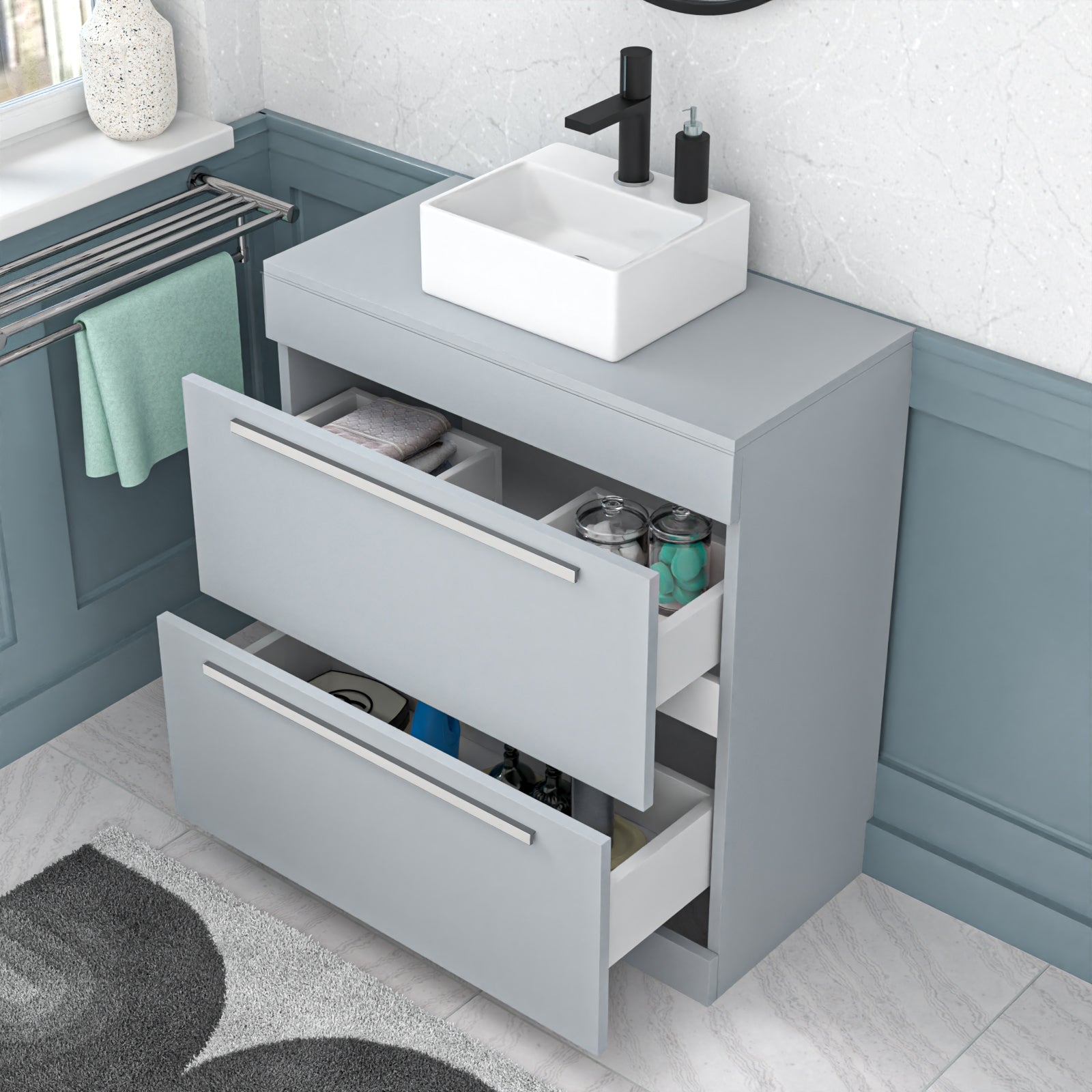 Nanuya 800mm Matte Grey Basin Vanity And Rectangle Counter Top Basin Sink Unit