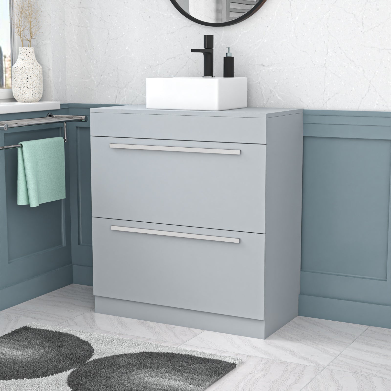 Nanuya 800mm Matte Grey Basin Vanity And Rectangle Counter Top Basin Sink Unit