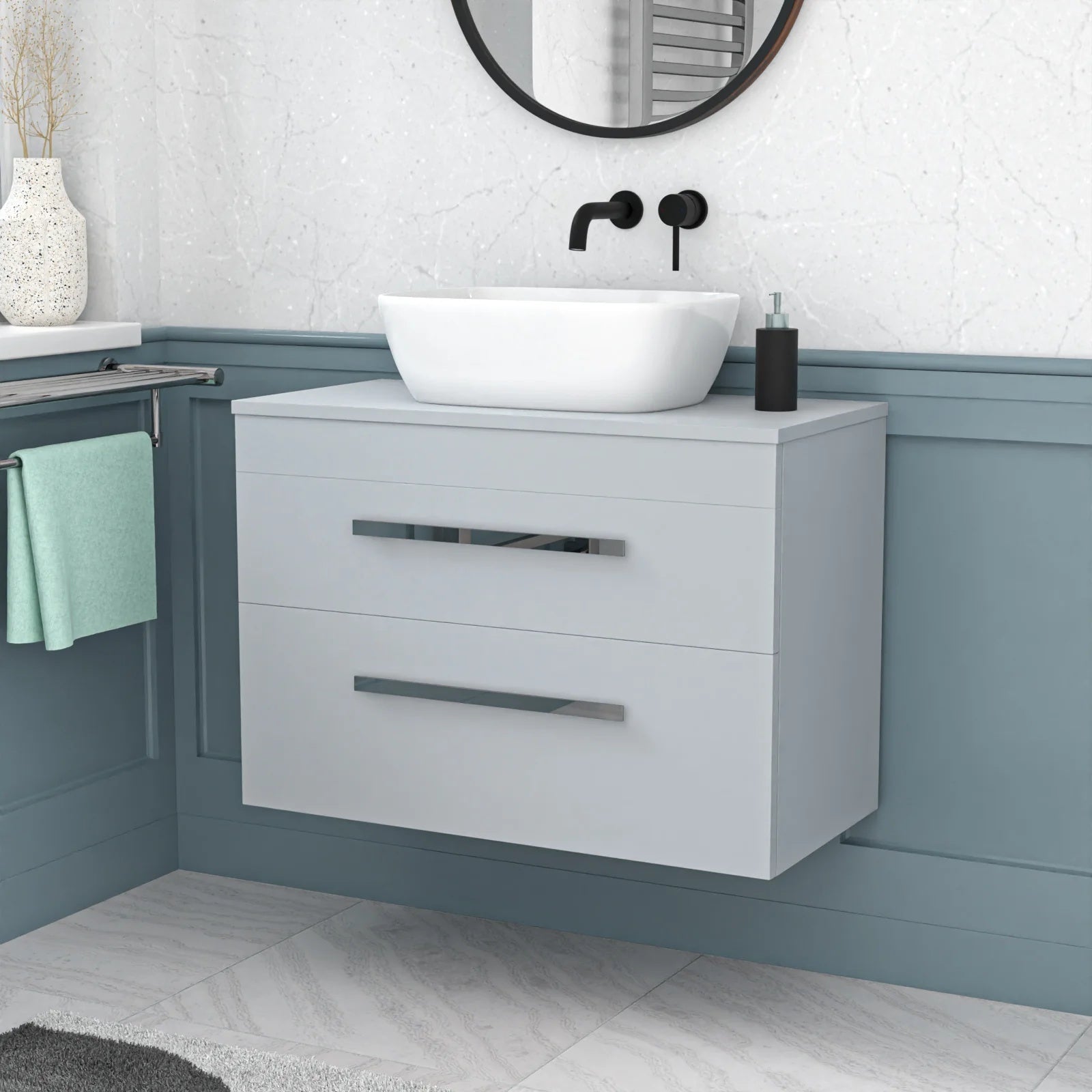 Wall Hung 800mm Matte Grey Drawers Vanity With Basin and Worktop