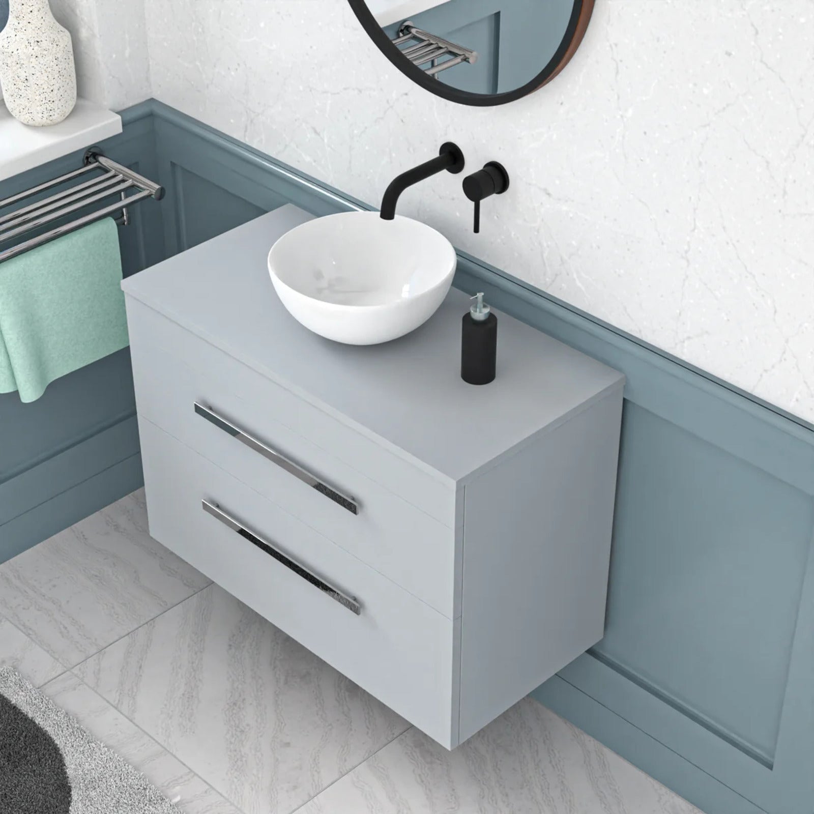 Wall Hung 800mm Matte Grey Vanity With Basin and Matte Grey Worktop