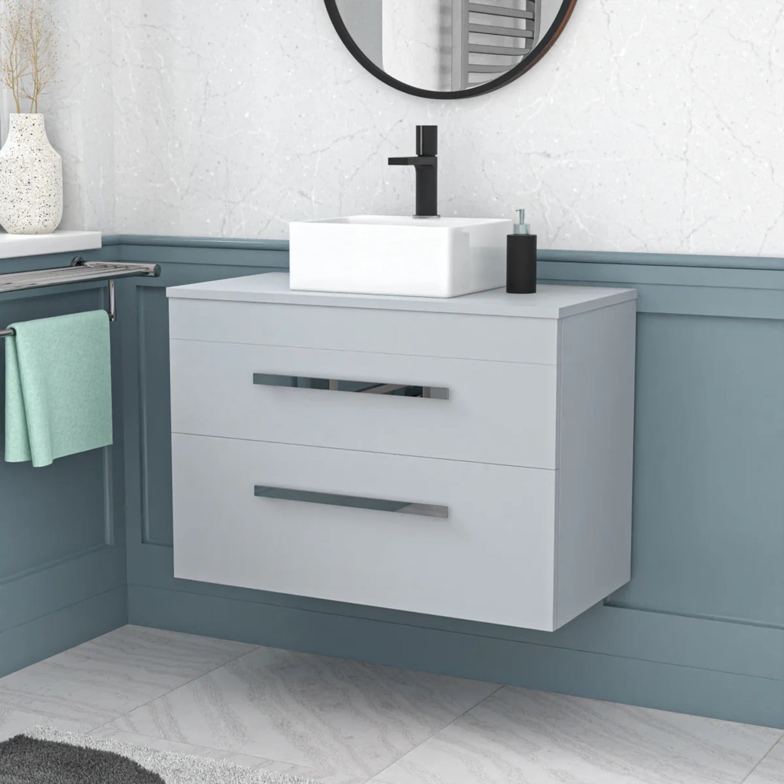 Wall Hung 800mm Matte Grey Cabinet With Basin and Matte Grey Worktop