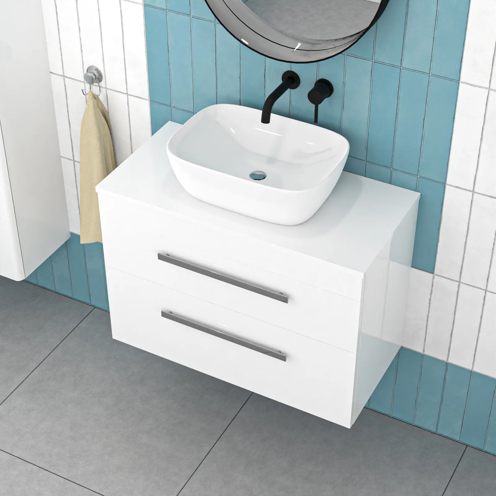 Nanuya 800mm White Wall Hung 2 Drawers with Basin and Worktop
