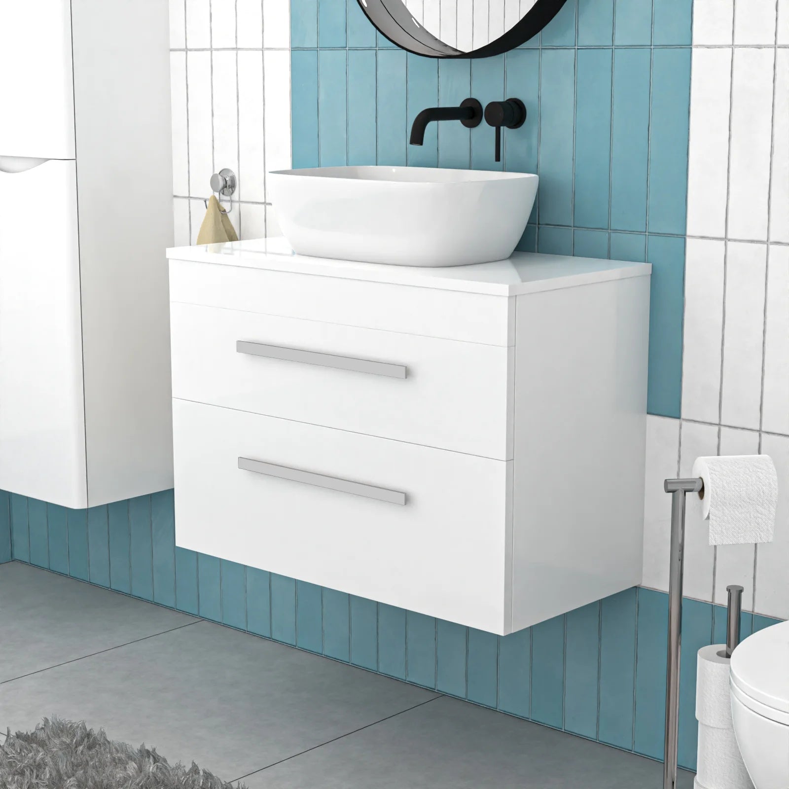 Nanuya 800mm White Wall Hung 2 Drawers with Basin and Worktop