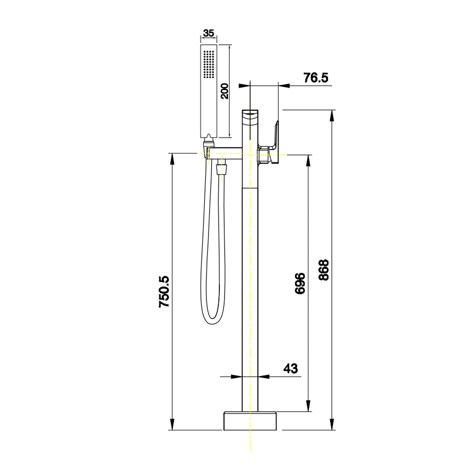 Brushed Brass Modern Floor Standing Bath Shower Mixer