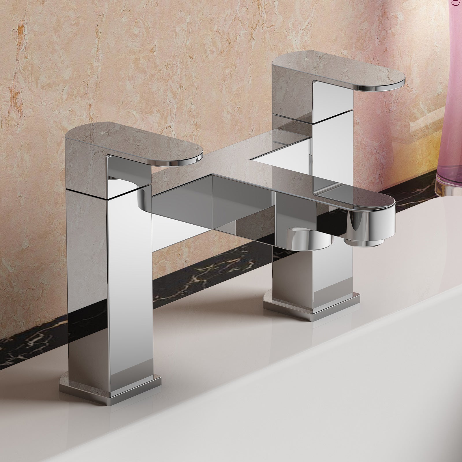 Eclipse Modern Square Bridge Deck Mounted Chrome Bath Filler Mixer Tap